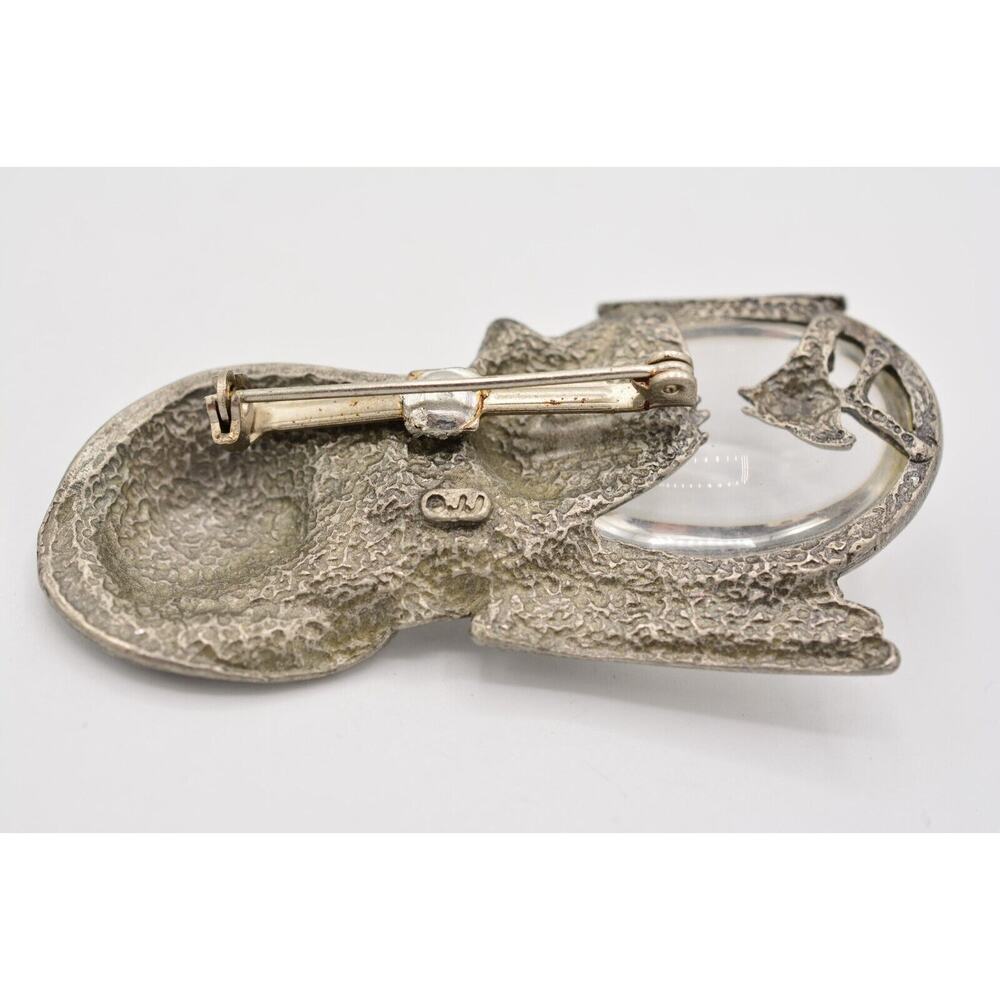 JJ Vintage Pin Brooch Cat Fish Bowl Lucite Resin Pewter Signed 1980s Rare BinAJ - Picture 11 of 12